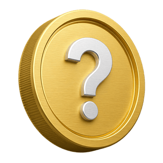 A 3D golden coin featuring a question mark, used as a decorative element on the FAQ page